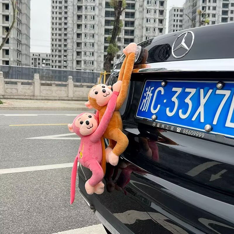 Car-Mounted Monkey Quick-Release Plush Toy, Cute Monkey Creative Car Decoration Rear-Hanging Doll