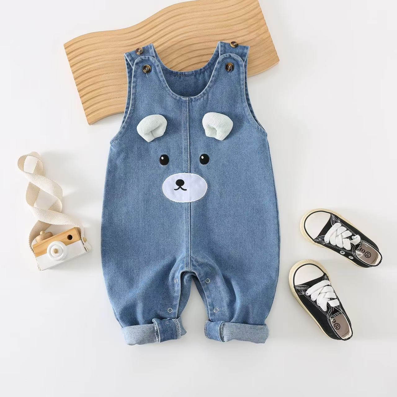 Monos de mezclilla suave para niños, mamelucos de una pieza, niños, hombres y mujeres, chaleco sin mangas para bebés, pantalones de primavera y otoño de dibujos animados para bebés