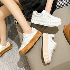Masovism biscuit shoes women's thick-soled 2024 autumn sneakers small height increasing casual shoes small white shoes