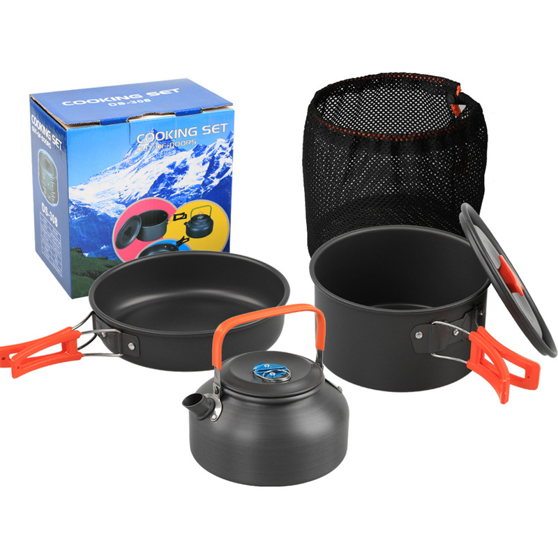 Outdoor Camping Style 2-3 Person Pot Set and Teapot Combination Hard Alumina Pot Portable Camping Style Pot Set