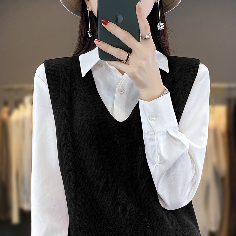 Andy terciopelo cuello en V suéter Chaleco de las mujeres de otoño e invierno de moda todo fósforo sin mangas chaleco pesado jacquard bottoming chaleco image 7