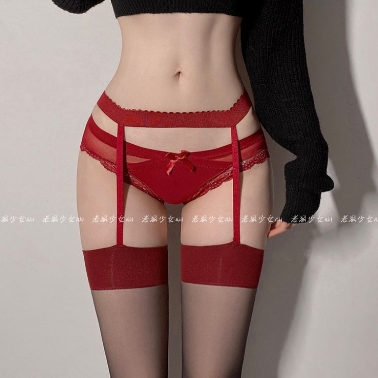 Sexy Red Trim Black Silk Suspender Integrated Stockings for Women, Trendy Pure Desire Style, Color-Blocking Over-The-Knee High Long Tube