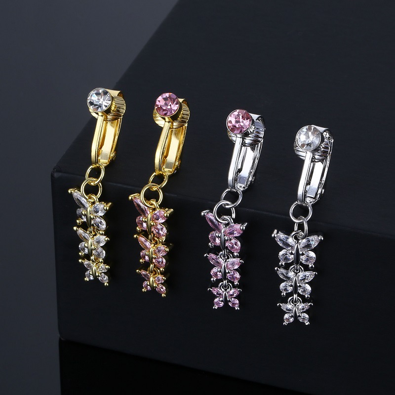 Fashion Butterfly Copper Inlaid Zircon Belly Ring 1 Piece