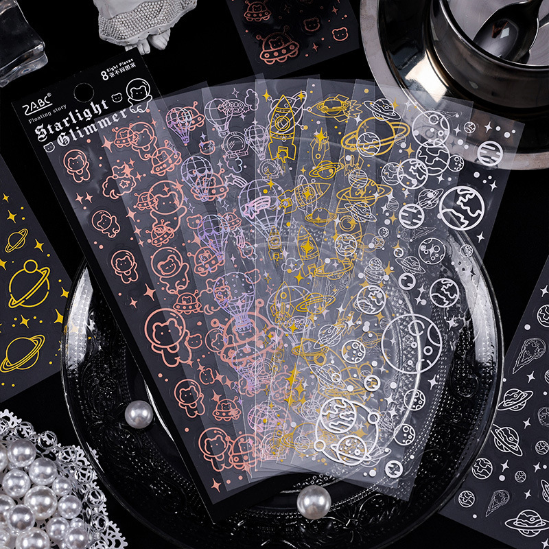 Flotante historia transparente pegatinas impermeables para mascotas diy libro diario estampado láser material estampado de plata pegatinas de tarjetas