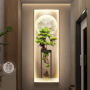 Decorative Painting with Welcoming Pine Tree for Entrance, Led Light, New Chinese Style Corridor Aisle Mural, High-End Entrance Door Hanging Painting