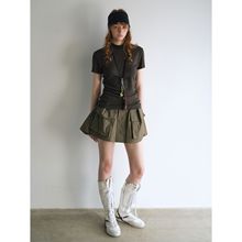 [识时]新品棉质混纺a字建筑立体大口袋工装纯色拉链半身裙女V9272