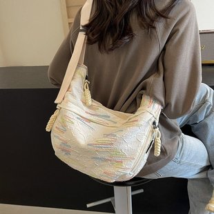 Ins Simple All-match Student Dumpling Bag Rainbow Striped Mori Girl Crossbody Bag Cute Sweet Niche Women's Bag