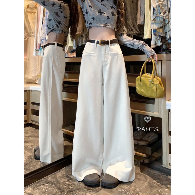 White High Waist Flared Jeans Women's Elastic Spring and Autumn Relaxation Loose Wide Leg Pants Dipped Long Pants White High Waist Flared Jeans Women's Elastic Spring and Autumn Relaxation Loose Wide Leg Pants Dipped Long Pants