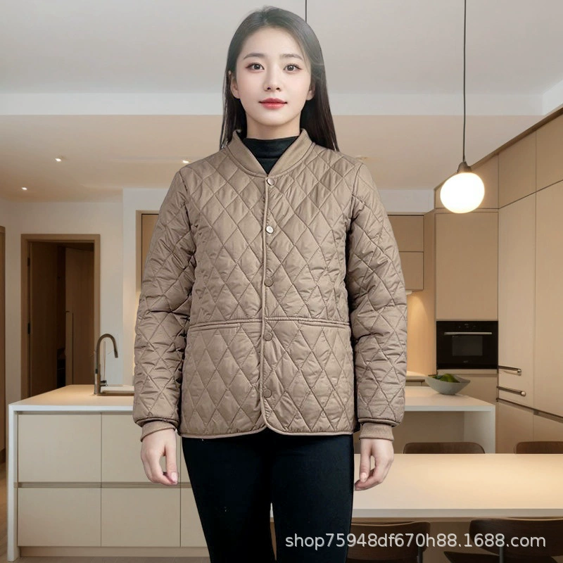 Однотонная легкая хлопковая куртка 2024, новинка осени и зимы, стеганая зарубежная стильная свободная женская хлопковая верхняя одежда, повседневная верхняя одежда, одежда для мам