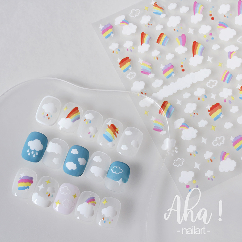 Aha Nail Glue Stickers New ins Style Cute Spring and Summer Fresh Rainbow Clouds Nail Decorations Decals