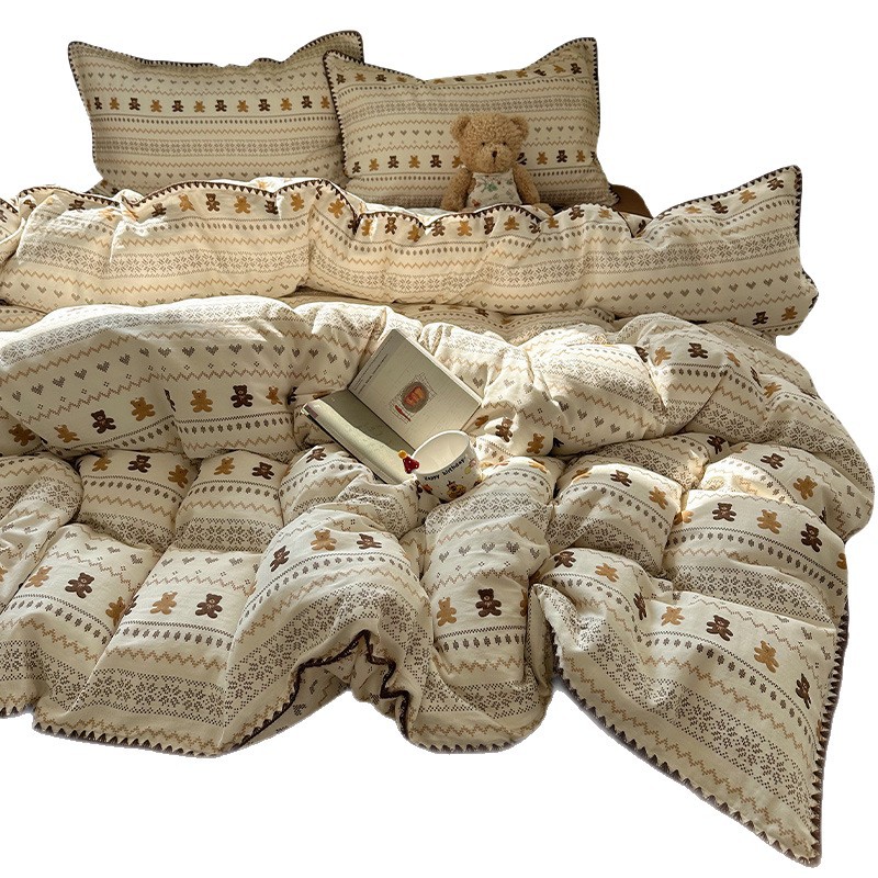 Ins Nantong Four Piece Cotton Bedding Set Double Layer Gauze Sheet_voghion.com