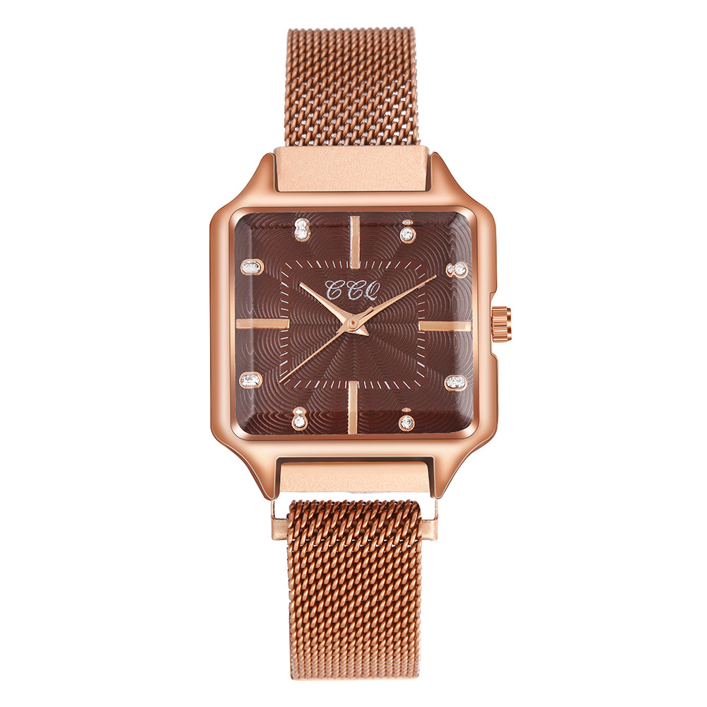 Modische Luxus-Quadrat-Zifferblatt mit Diamant-Intarsien, modische Magnetschnalle mit Quarz-Damenarmbanduhr_voghion.com