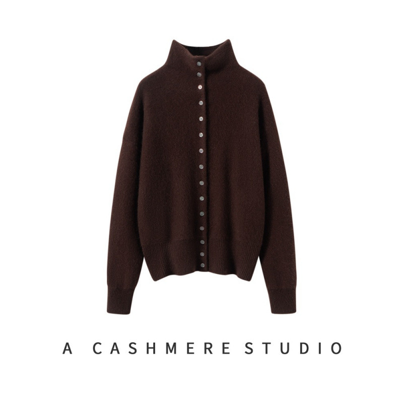 Cashmere Knitwear Women's 100 Pure Cashmere 2025 Autumn and Winter New Loose Cashmere Cardigan High Collar Versatile Top