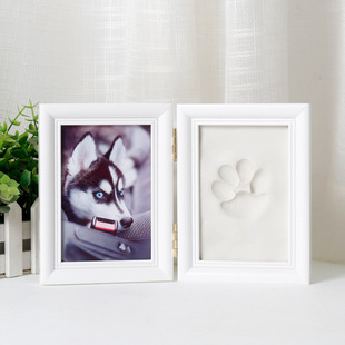 Pet Paw Print Photo Frame Dog Paw Print Commemorative Cat Paw Print Solid Wood 5inch Frame DIY Ink Pad Souvenir