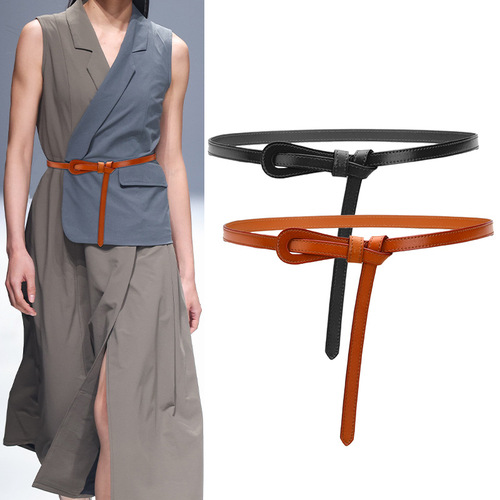 New women's leather thin belt with non-hole design and decorative belt girdle dress versatile second-layer leather women's belt