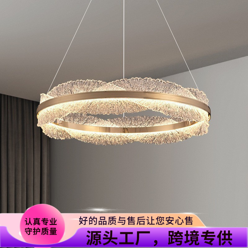 Modern light luxury living room chandelier, circular LED hall light, designer creative model room bedroom dining room lighting fixture