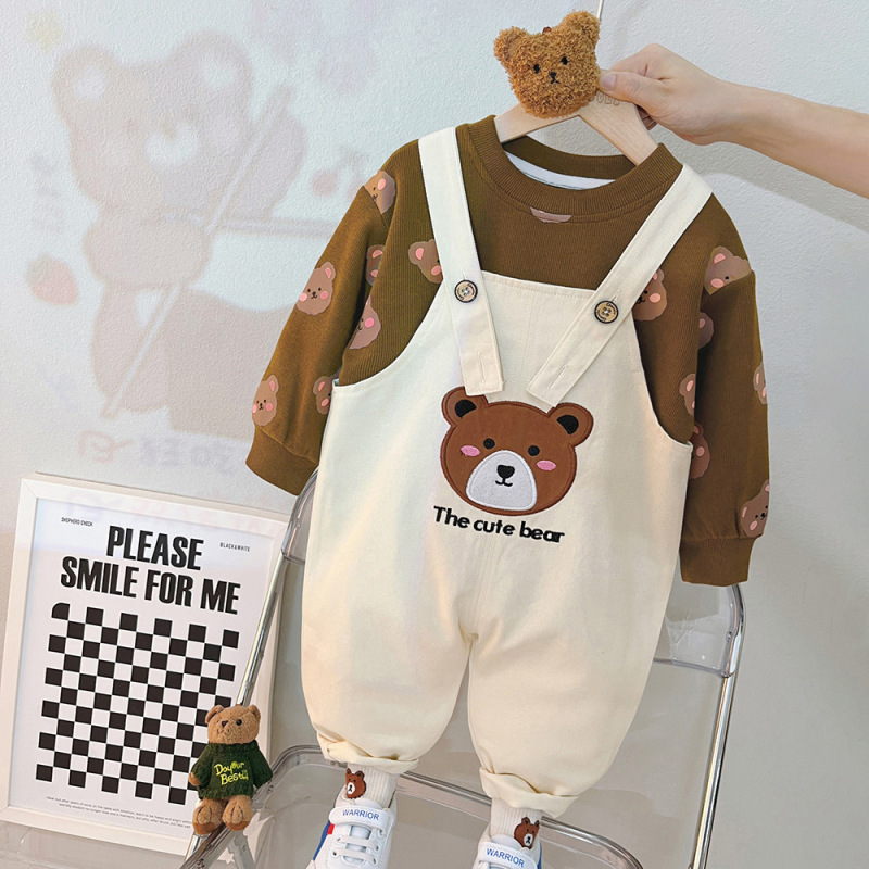 Special Offer 4262 Spring & Fall Kidsren's Suit Baby Boy Bear Long-Sleeved Suspenders Two-Piece Set Trendyy Boys Casual Clothes