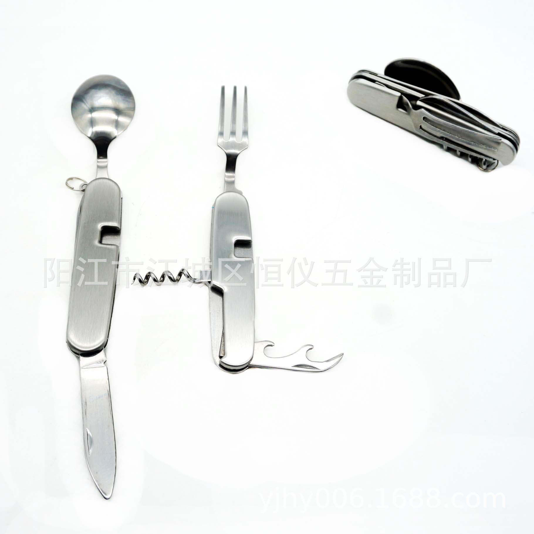 供应多功能小六开野营餐具 多功能小刀 多功能6开组合餐具刀叉勺