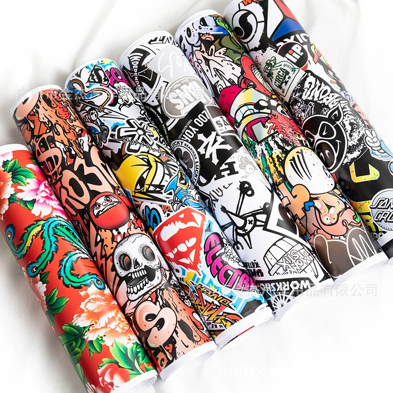 Наклейки на кузов автомобиля для трансграничной торговли, наклейки с мультяшными рисунками и граффити для мотоциклов и велосипедов, наклейки с изображением дракона, феникса и пионов