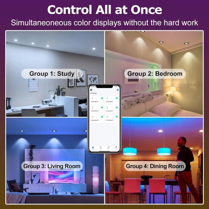 국경 LED 디밍 다운 라이트 낙서 다채로운 스마트 조명 RGB 음성 듀얼 모드 임베디드 천장 조명