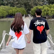 斯西服装stock平凡的心印花圆领短袖T恤经典休闲宽松男女同款