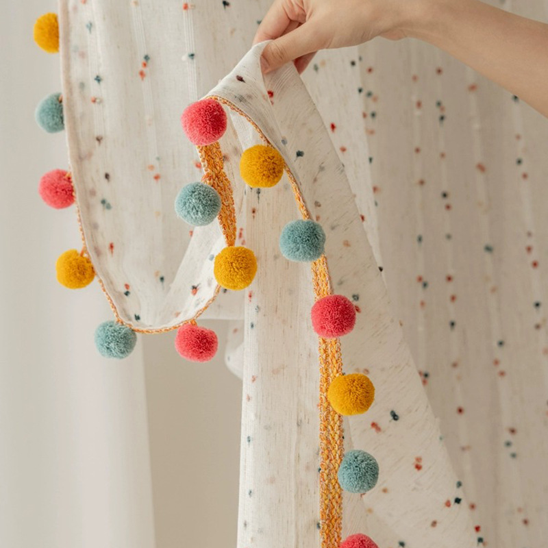 Nuevo retro algodón lino arco iris azúcar frijol hilo crema viento dormitorio sala de estar sala de niños lino cortina de ventana