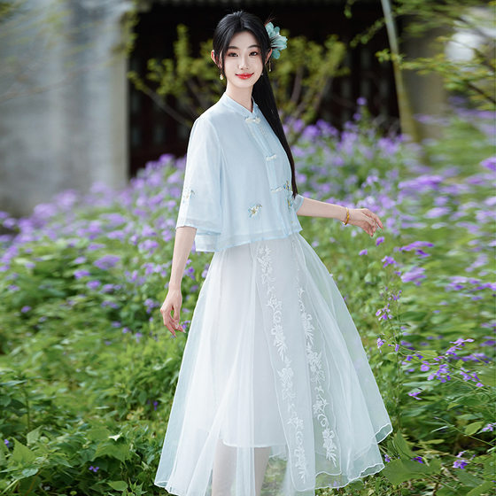 Good Quality Chinese Embroidery Women's Clothing Chinese Style Young Style Improved Hanfu suit Zen Style Tea Art Clothing Top for Summer