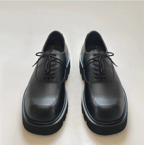 Повседневная кожаная обувь с квадратным носком, Мужская Высококачественная толстая подошва, нишевый дизайн в Корейском стиле, весенне-летние модные дышащие туфли дерби, увеличивающие рост