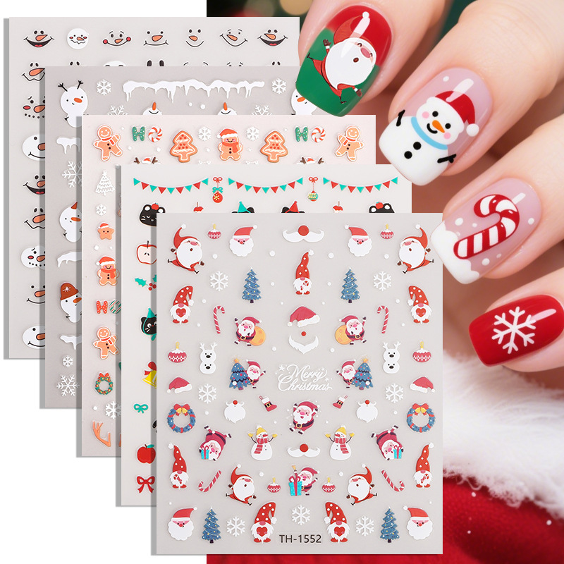 Zhengxiang's New Internet Celebrity Christmas Nail Art Stickers DIY Nail Art Decals Cross-Border Snowman Christmas Tree Ins Nail Stickers