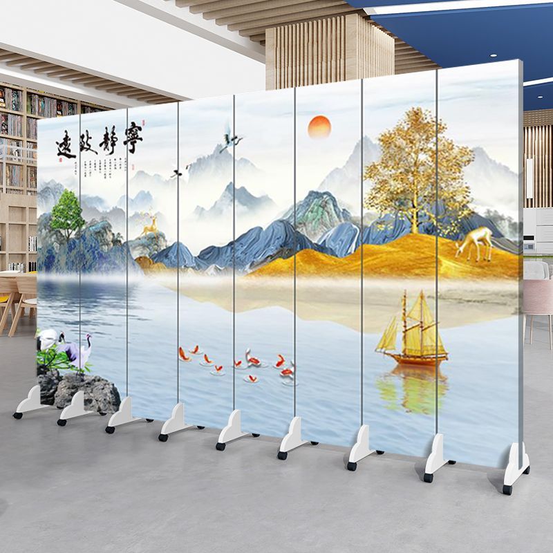 中国風の風景画スクリーンパーティションリビングルームオフィスエントリーベッドルーム折りたたみモバイルシンプルモダンなティールームブロック|undefined