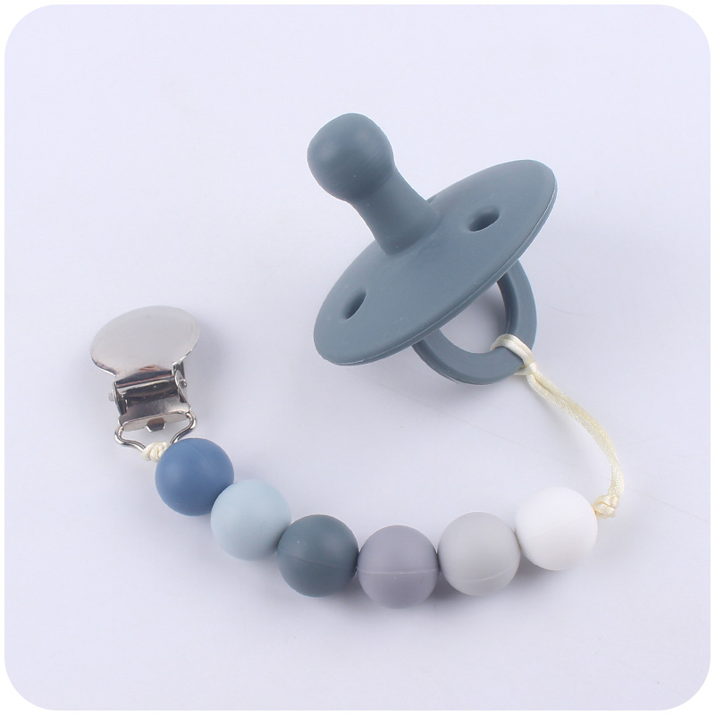 Nuevo bebé suministros contraste color cuentas de silicona pezón cadena calmante bebé silicona pezón anti-caída Cadena de dos piezas conjunto