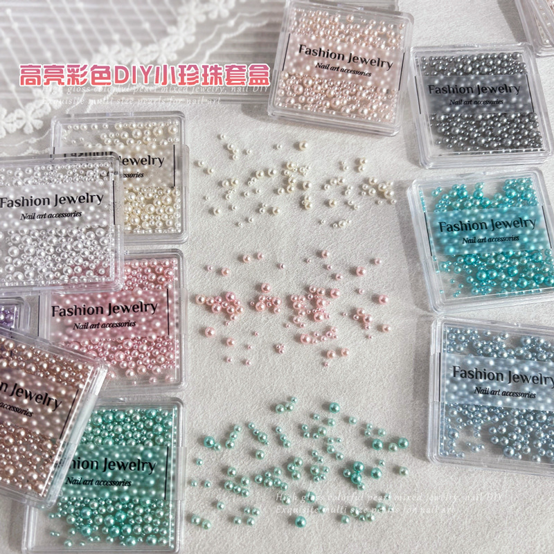 Colorful High-Gloss Pearl Nail Art Jewelry Mixed Size New Cross-Border Full Circle Pure White DIY Nail Diamond Accessories