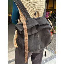 90767古着感双肩包女ins新款纯棉水洗帆布包慵懒风大容量双肩背包