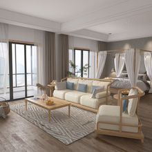 新中式沙发组合小户型样板间客厅原木色日式民宿会所茶楼实木家具