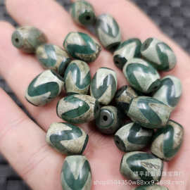 仿古绿虎牙天珠米珠玉石散珠绿玛瑙椭圆勒子路路通diy饰品配件珠