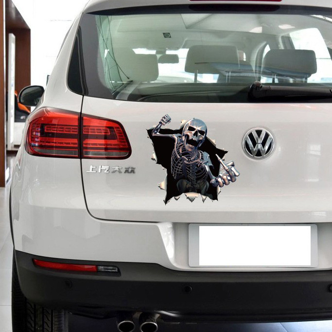 Calavera de metal pegatinas de coche Halloween diablo cráneo reflectante coche pegatinas material impermeable