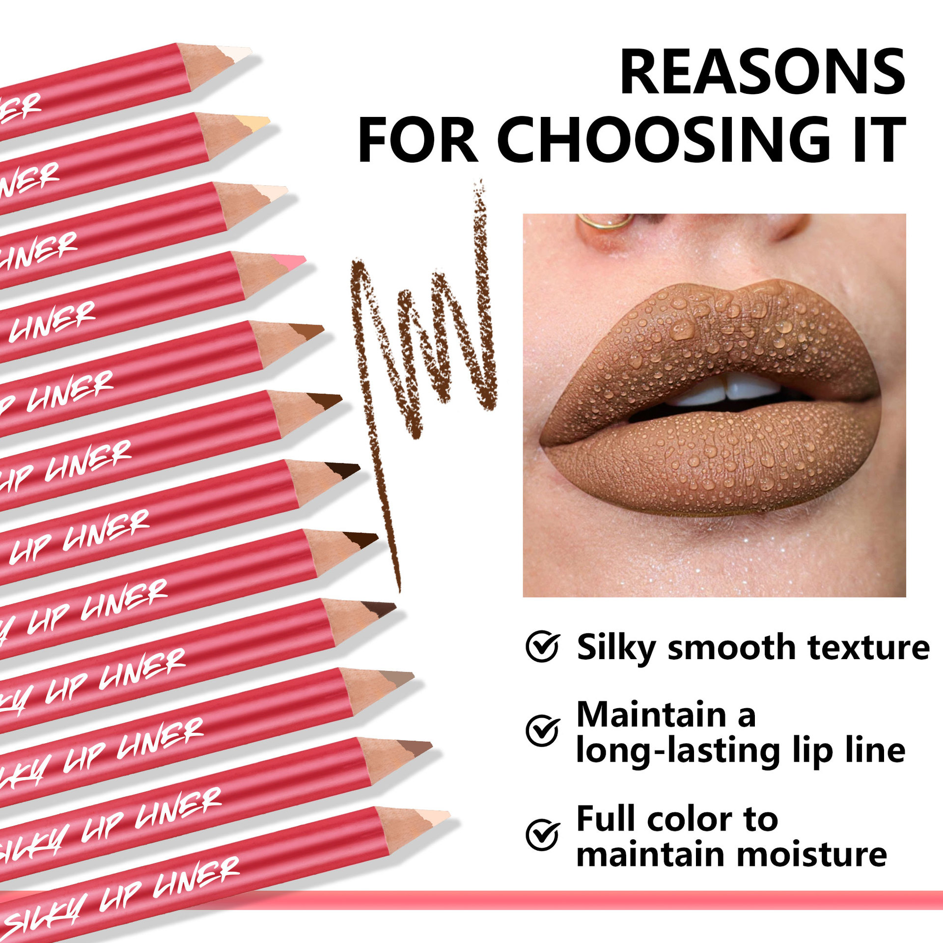 SHCOETY European and American Cross-border 12-color matte red Lip liner Pen Set, Nude color, long-lasting and non-fading third generation undefined