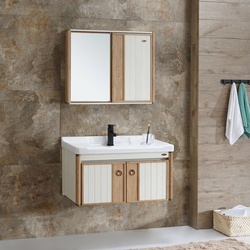 Mueble de baño de aluminio de espacio combinación de gabinete de lavado de baño moderno minimalista lavabo de hotel lavabo montado en la pared mesa de lavado