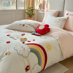 Class A small dinosaur washed cotton cartoon four-piece set pure cotton student quilt cover pure cotton children's three-piece bedding set