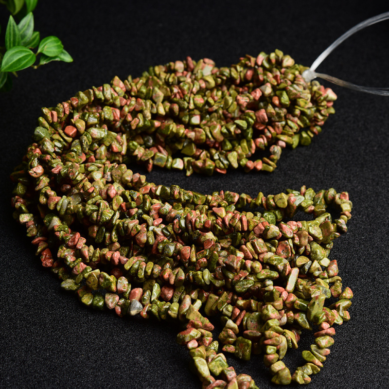 천연 꽃 녹색 보물 자갈 긴 끈 자갈 5-7mm, 길이 약 85cm