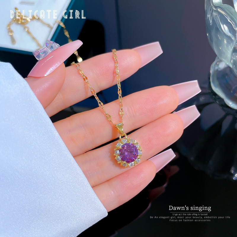 Elegant Geometric Stainless Steel Inlay Artificial Gemstones Necklace 1 Piece