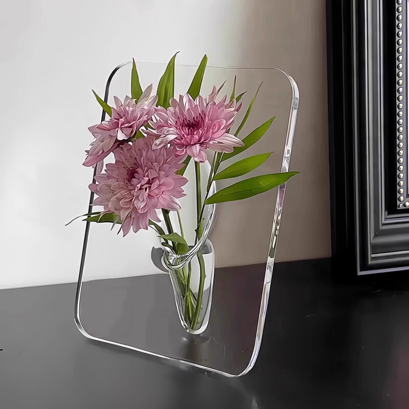 デスクトップフォトフレーム花瓶アクリル透明水耕フラワーアレンジメント水育て緑植物装飾品リビングルームデスクトップ玄関ライト高級感|undefined