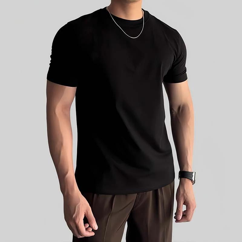 Jimi Hecusen メンズ フロントショルダー半袖 Tシャツ トレンド ラウンドネック スリムフィット 万能 ホワイト Tシャツ Xingcan Trendy House|undefined