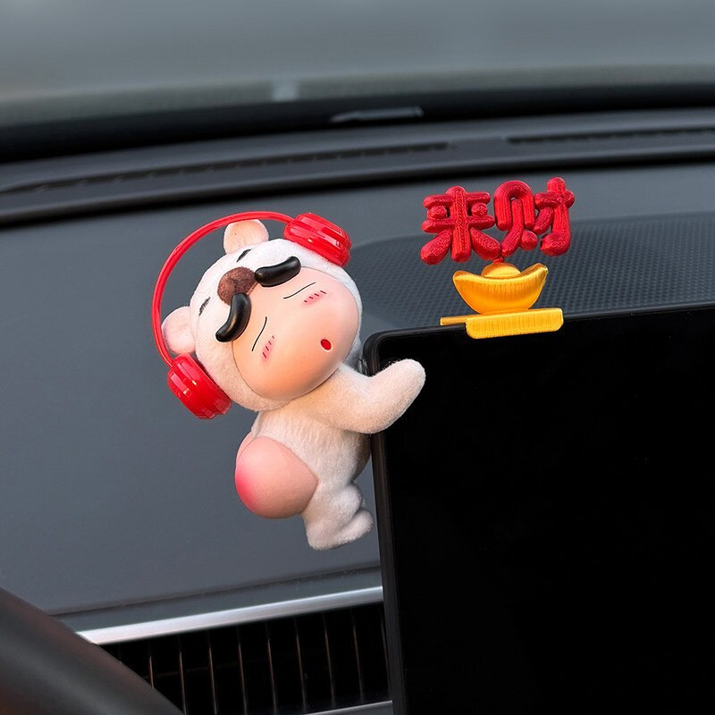 New Crayon Shin-Chan Car Screen Ornament, Plush Shin-Chan Interior Decoration, Car Dashboard Screen Decoration for Good Fortune
