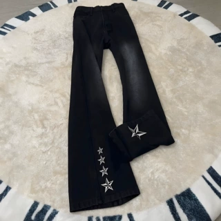 五角星刺绣牛仔裤男直筒宽松美式高街vibe裤子潮牌痞帅显瘦微喇裤