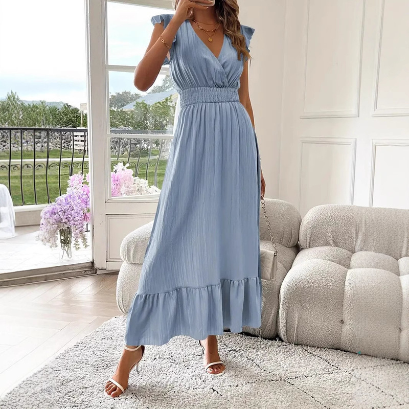 Spot 2025 European and American Cross-Border Amazon New Women's Long Summer Short-Sleeved Dress Independent Station