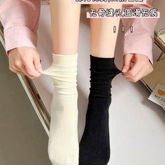 White sock girls summer item polyester-cotton summer thin knee-high socks INS trendy plain color Japanese style stacked socks long socks summer