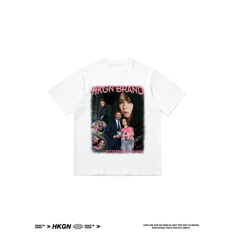Deng Ziqi Beckham impresa camiseta de manga corta de cuello redondo suelta estrella de moda de fútbol