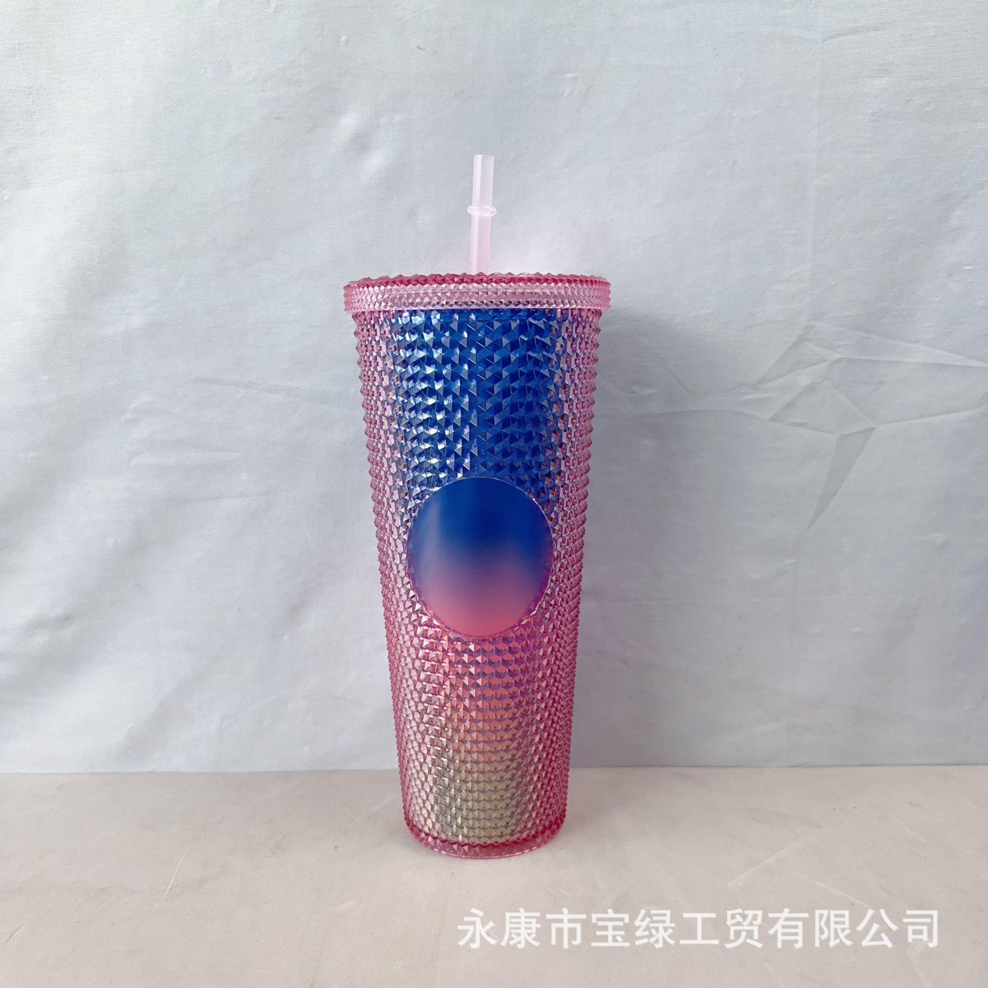 Taza de Plástico de Doble Capa 710ml, con Sorbete, Diseño Diamante/Durian, Transfronteriza