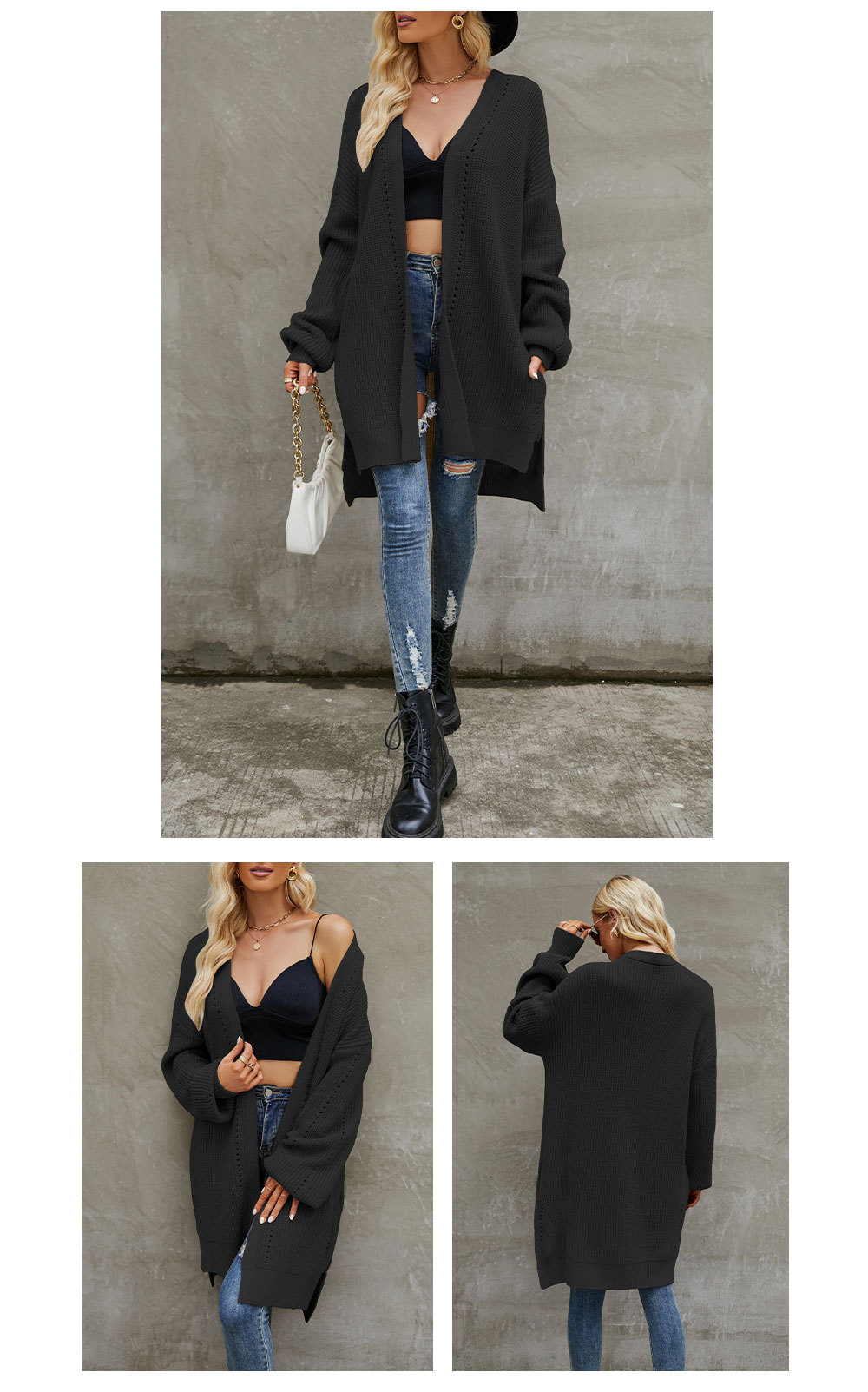 Bishop Sleeve Sleeve Type Polyacrylonitrile Fiber Fabric Type Wholesale Women's Casual Streetwear Solid Color Long Sleeve Pocket Sweaters & Cardigans